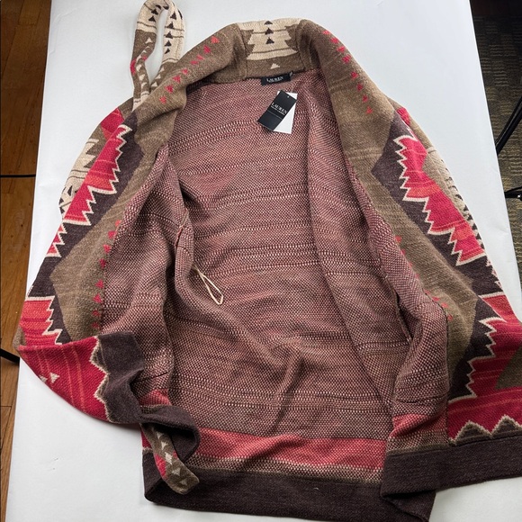 Ralph Lauren Women’s XXL Hand Knit Tribal Shawl Cardigan Sweater NWT Belted - Picture 3 of 8